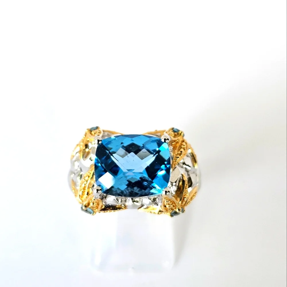 Genuine Victoria Wieck Blue Topaz Ring 14K Sterling Silver Size 6.5! - Picture 2 of 9